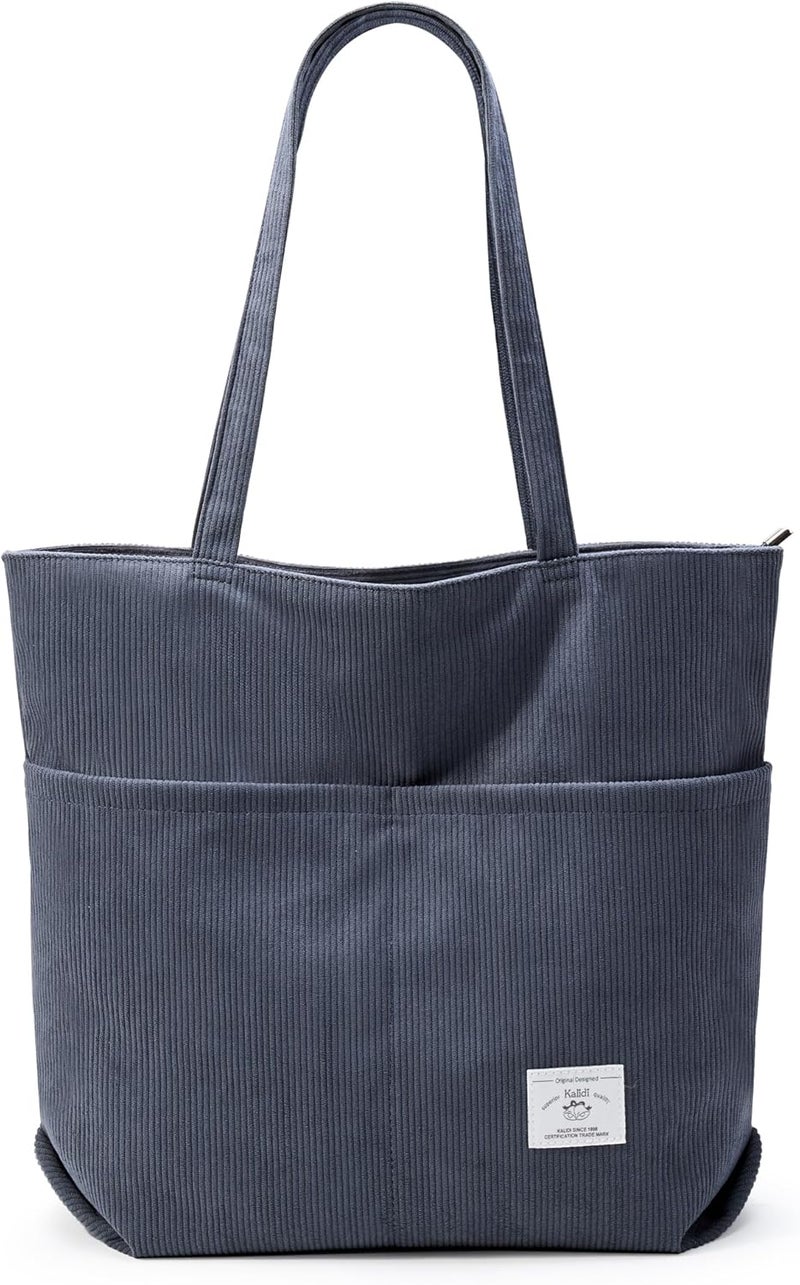 KALIDI FANCY FOREST KALIDI Women Corduroy Tote Bag Zipper Casual Tote's Handbag Big Capacity Shoulder Bag with Pockets - Image 1